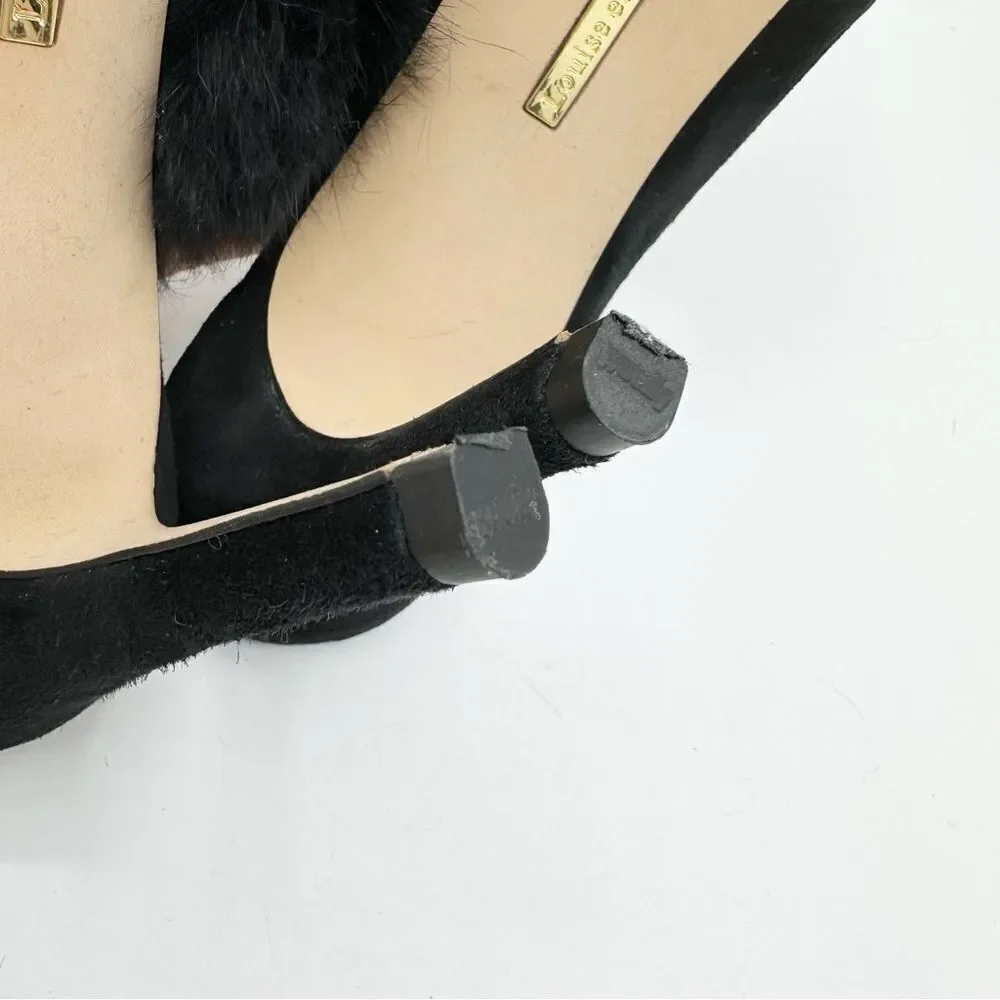 Louise Et Cie Halloway Rabbit Fur Stiletto Heel Mule Sandals Black Size 8.5‎